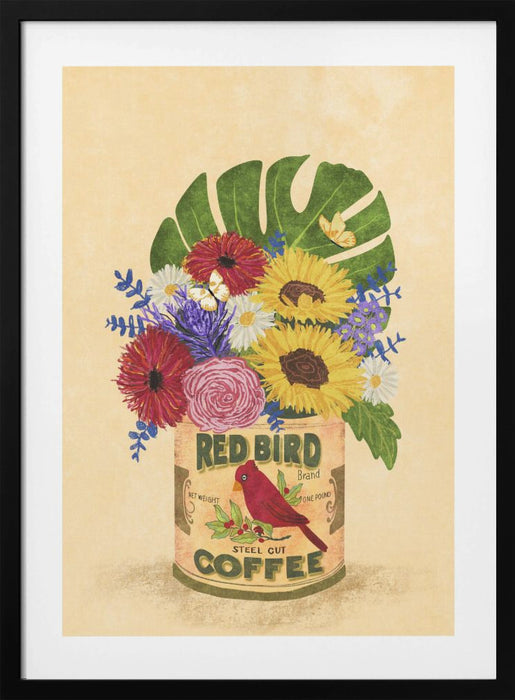 Flowers In a Vintage Coffee Can Framed Art Modern Wall Decor