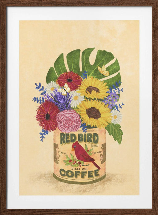 Flowers In a Vintage Coffee Can Framed Art Modern Wall Decor