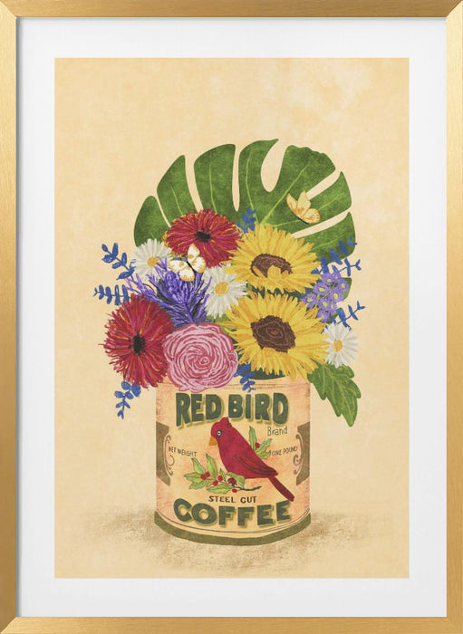 Flowers In a Vintage Coffee Can Framed Art Modern Wall Decor