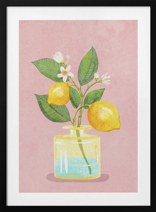 Lemon Bunch In Vase Framed Art Modern Wall Decor