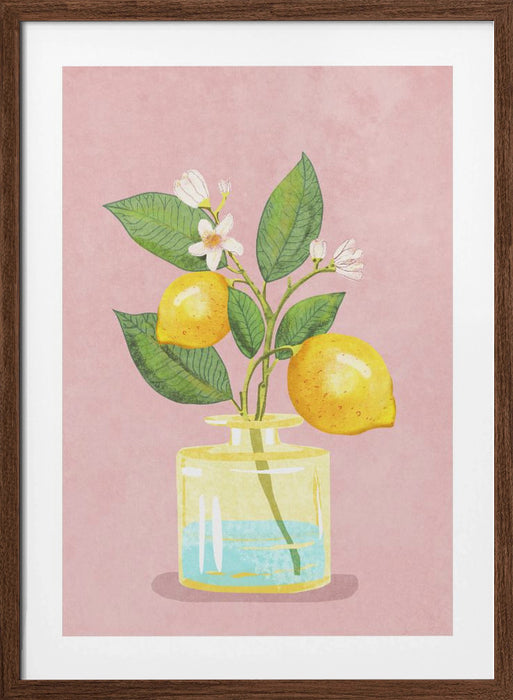 Lemon Bunch In Vase Framed Art Modern Wall Decor