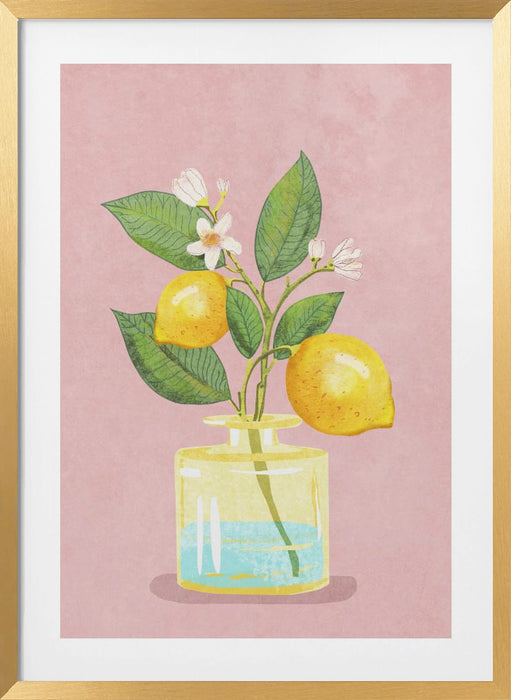 Lemon Bunch In Vase Framed Art Modern Wall Decor