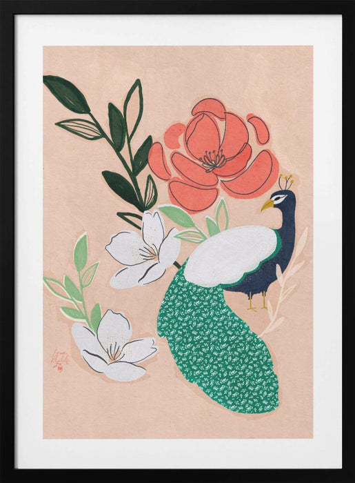 Peacock and Florals Erum Khalili Framed Art Modern Wall Decor