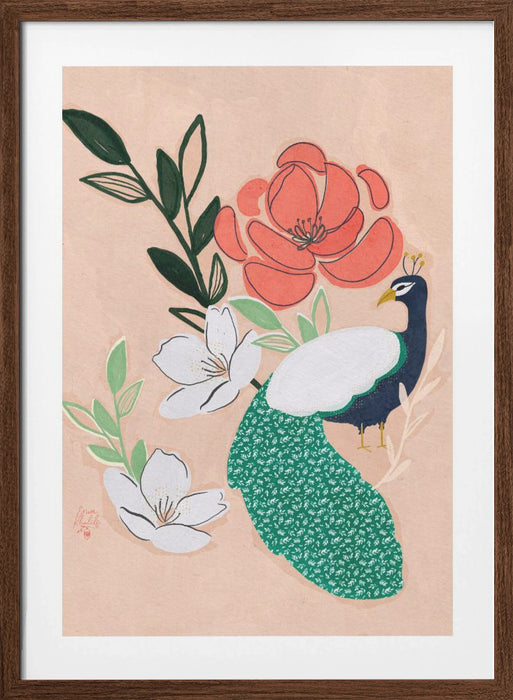 Peacock and Florals Erum Khalili Framed Art Modern Wall Decor