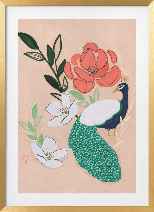 Peacock and Florals Erum Khalili Framed Art Modern Wall Decor