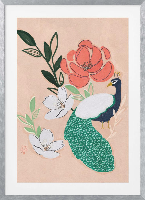 Peacock and Florals Erum Khalili Framed Art Modern Wall Decor