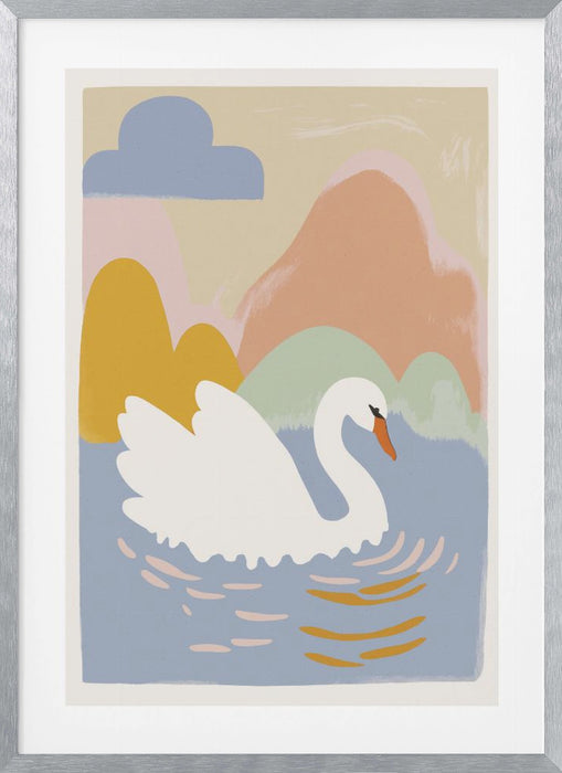 Swan In Lake Framed Art Modern Wall Decor