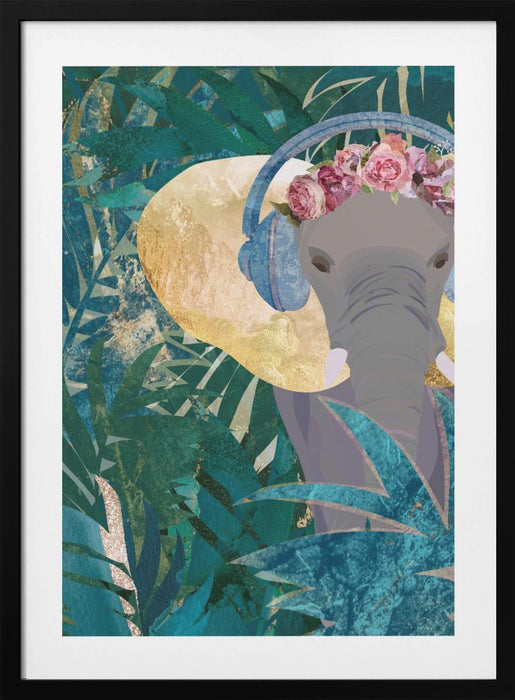 Elephant listening to music Framed Art Modern Wall Decor