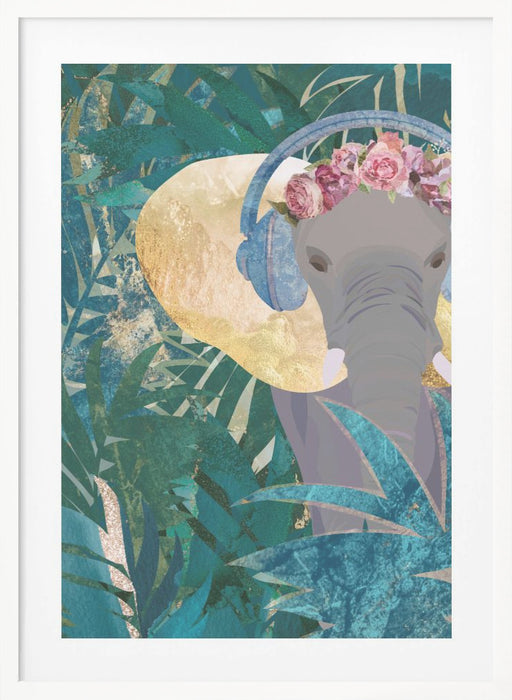 Elephant listening to music Framed Art Modern Wall Decor