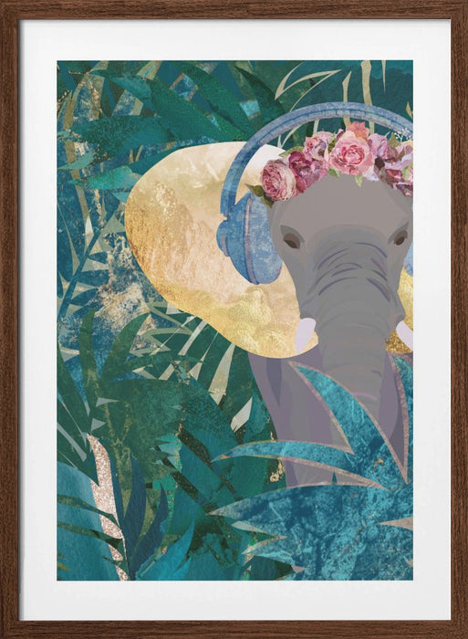 Elephant listening to music Framed Art Modern Wall Decor