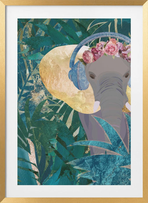 Elephant listening to music Framed Art Modern Wall Decor