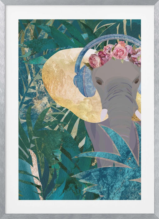 Elephant listening to music Framed Art Modern Wall Decor