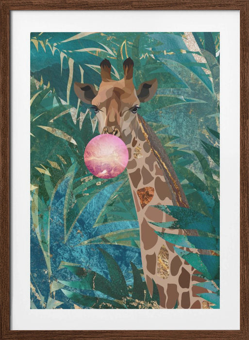 Bubblegum giraffe in the jungle Framed Art Modern Wall Decor