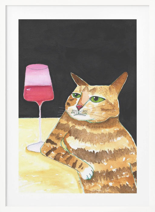 Cat Friday Night Drinks Wine Funny Cat Humour Framed Art Modern Wall Decor