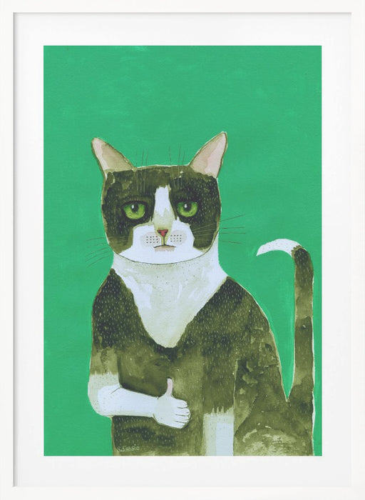 Tuxedo Cat Thumbs Up Framed Art Modern Wall Decor