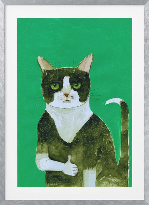 Tuxedo Cat Thumbs Up Framed Art Modern Wall Decor