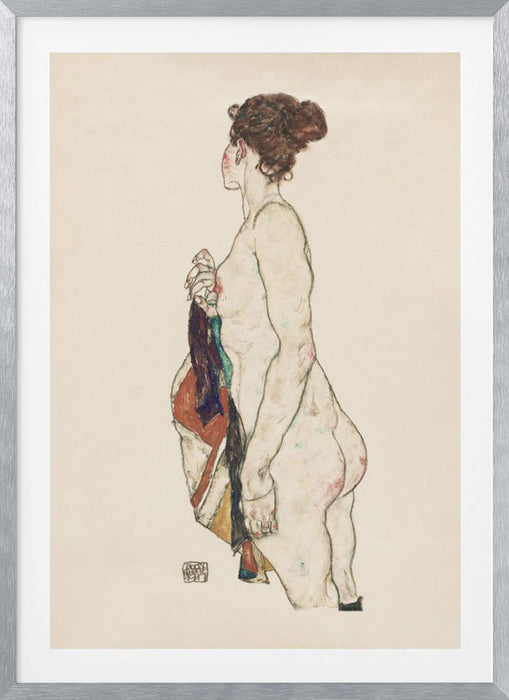 Standing Nude Woman With a Patterned Robe 1917 Framed Art Modern Wall Decor