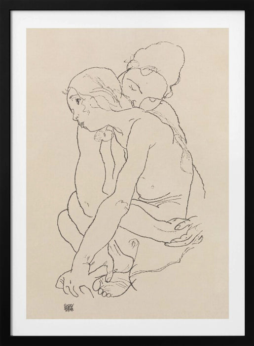 Woman and Girl Embracing 1918 Framed Art Modern Wall Decor