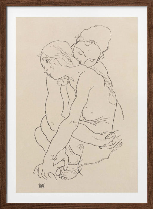 Woman and Girl Embracing 1918 Framed Art Modern Wall Decor