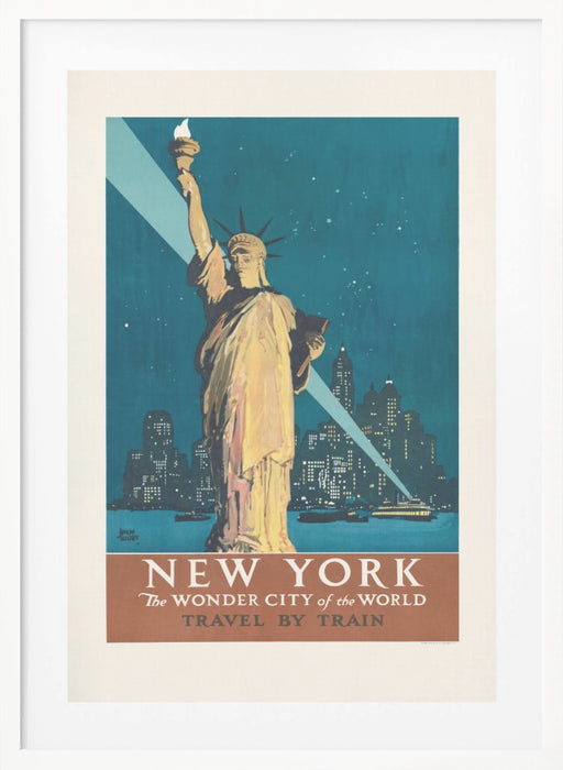 New York, the Wonder City of the World Travel By Train (1927) Poster By Adolph Treidler Framed Art Modern Wall Decor