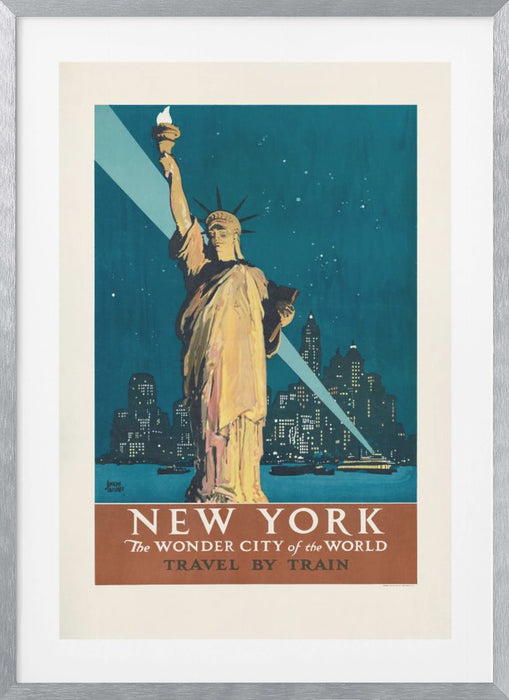 New York, the Wonder City of the World Travel By Train (1927) Poster By Adolph Treidler Framed Art Modern Wall Decor