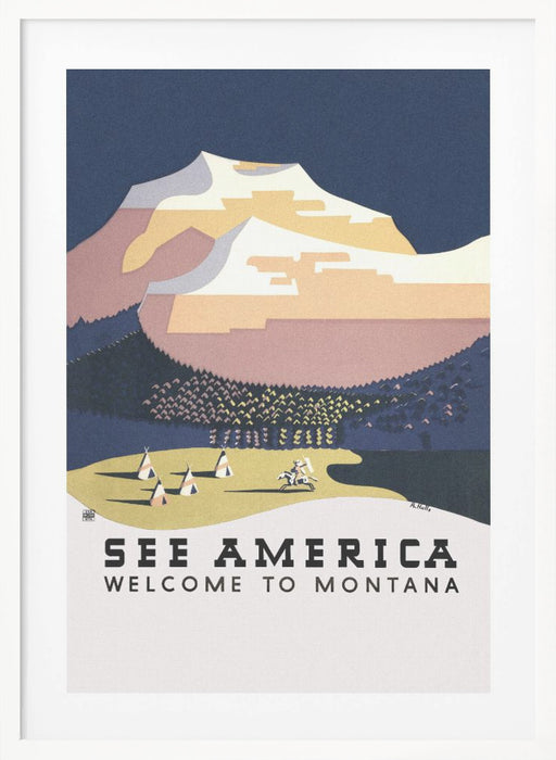 See America. Welcome To Montana (1936) Travel Poster By Richard Halls Framed Art Modern Wall Decor