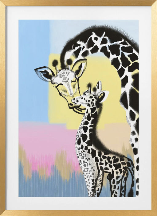 Mama giraffe and baby Framed Art Wall Decor