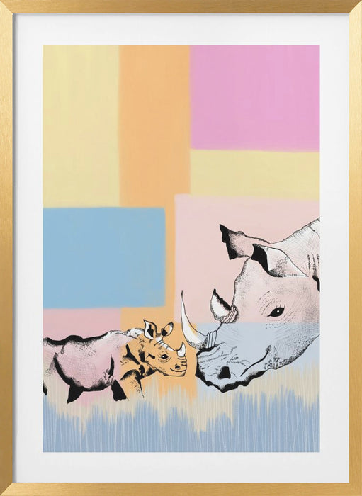 Mama Rhino and baby Framed Art Modern Wall Decor