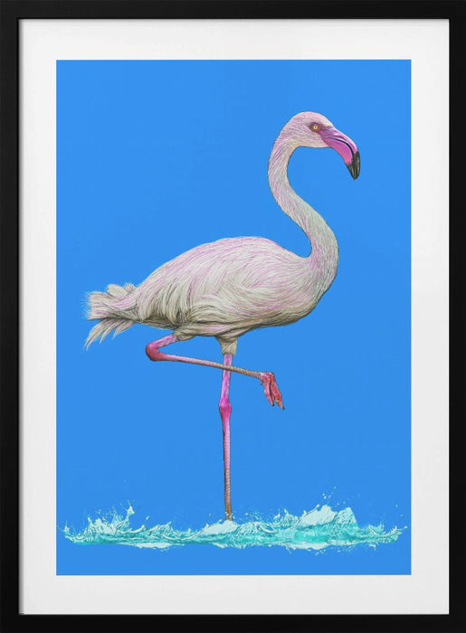 Flamingo in water blue sky Framed Art Modern Wall Decor