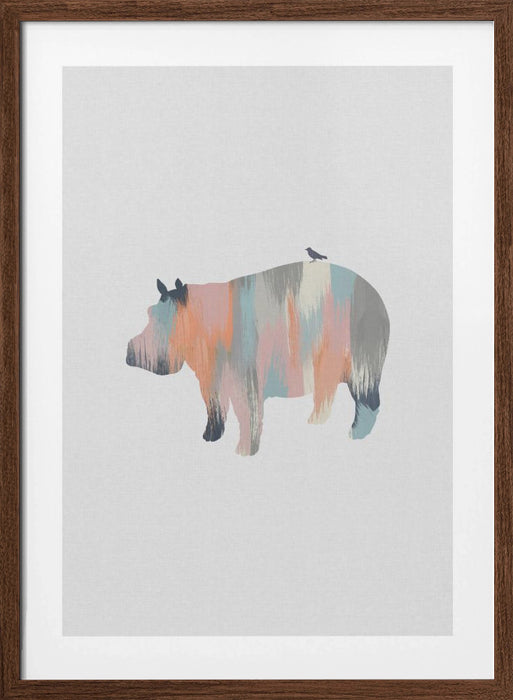 Pastel Hippo Framed Art Wall Decor