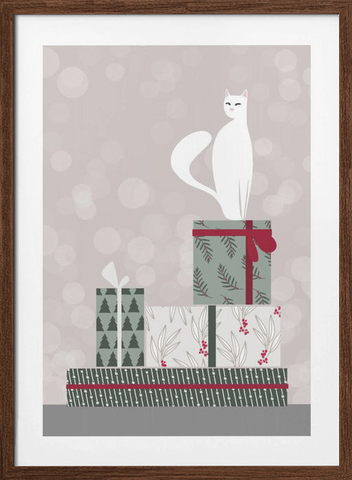 Retro cat and gifts Framed Art Modern Wall Decor