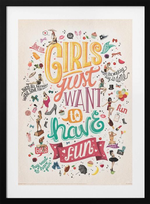 Girls Just Want to Have Fun Framed Art Modern Wall Decor