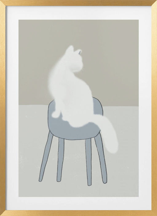 White feline Framed Art Modern Wall Decor