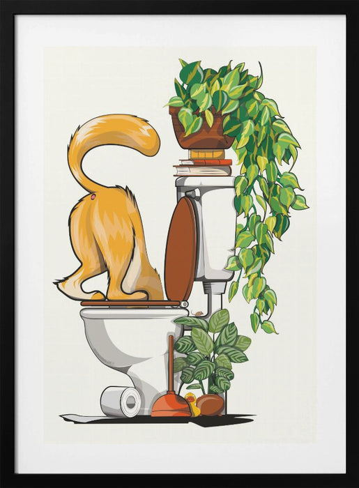 Cat Drinking From the Toilet Framed Art Modern Wall Decor