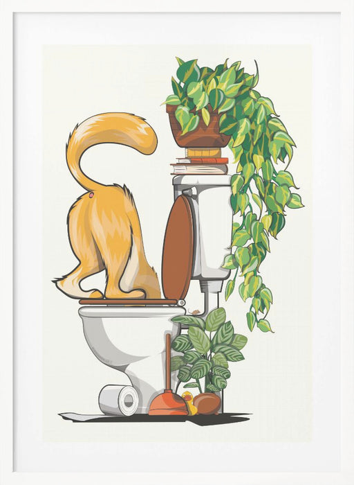 Cat Drinking From the Toilet Framed Art Modern Wall Decor