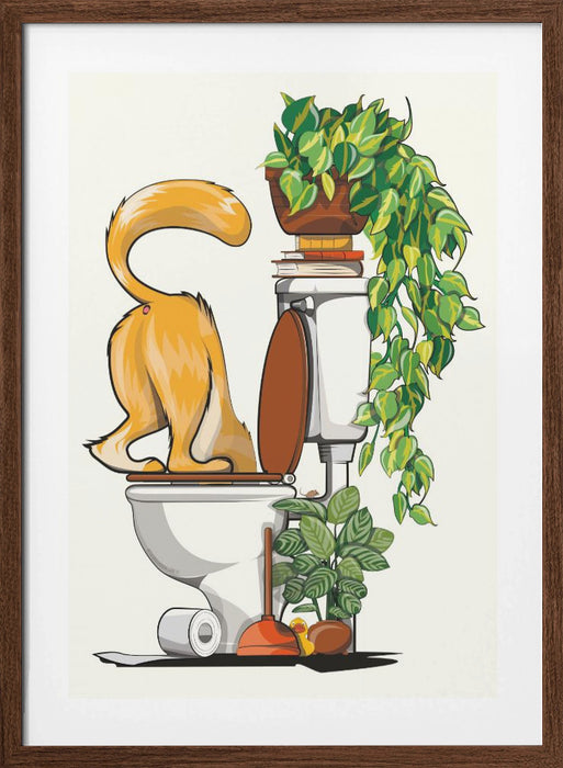 Cat Drinking From the Toilet Framed Art Modern Wall Decor