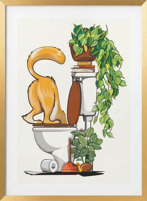 Cat Drinking From the Toilet Framed Art Modern Wall Decor