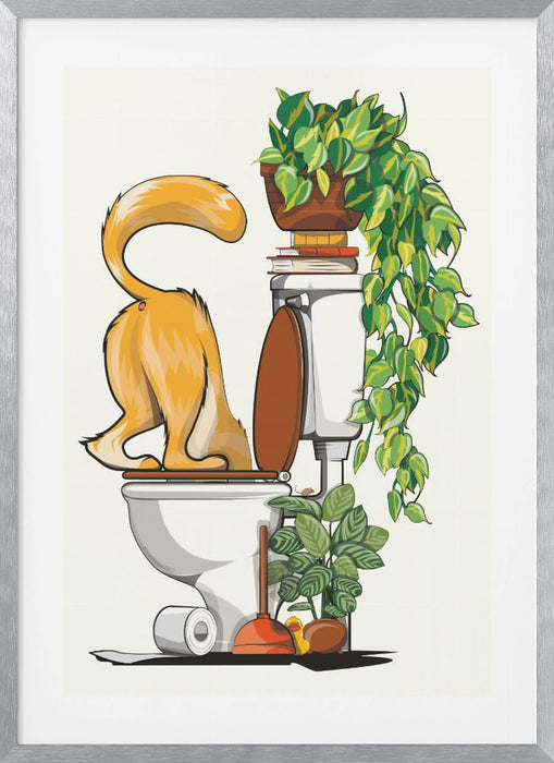 Cat Drinking From the Toilet Framed Art Modern Wall Decor