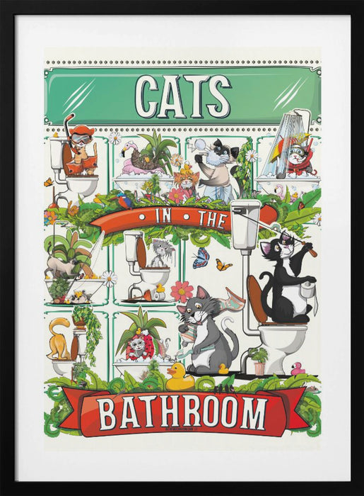 Cats In the Bathroom Framed Art Modern Wall Decor