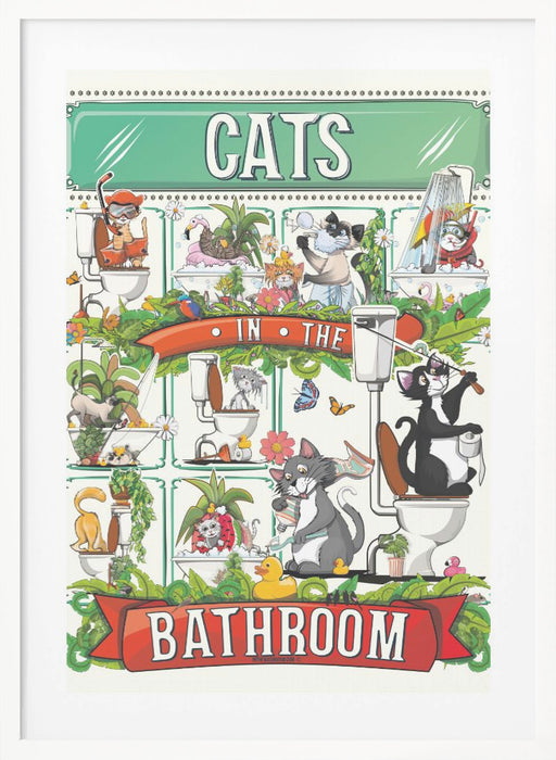 Cats In the Bathroom Framed Art Modern Wall Decor