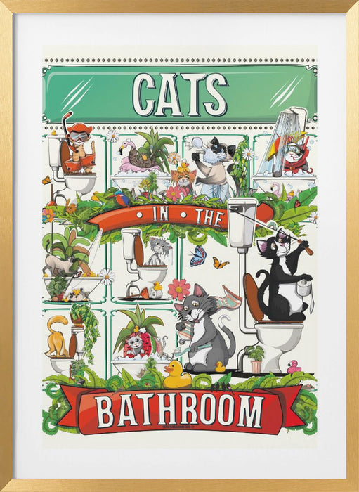 Cats In the Bathroom Framed Art Modern Wall Decor