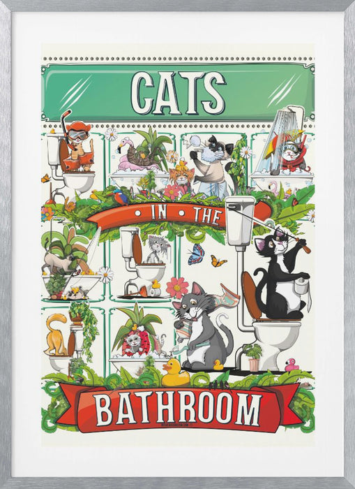 Cats In the Bathroom Framed Art Modern Wall Decor