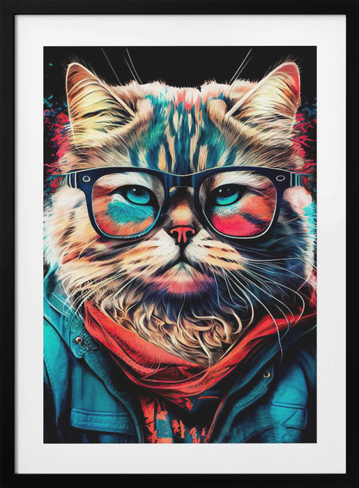 Hipster cat animal art Framed Art Wall Decor