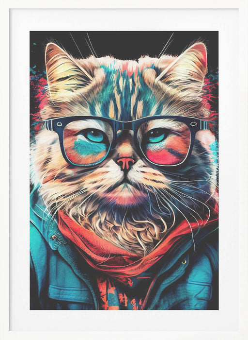 Hipster cat animal art Framed Art Wall Decor