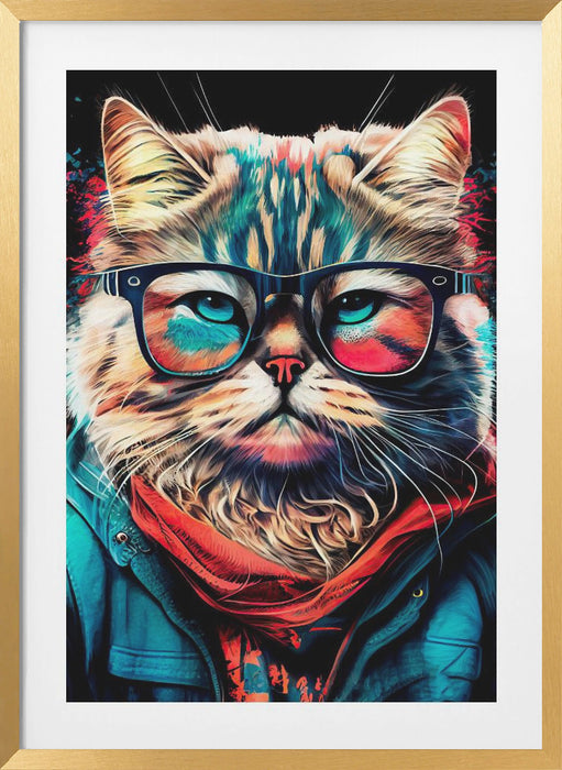 Hipster cat animal art Framed Art Wall Decor