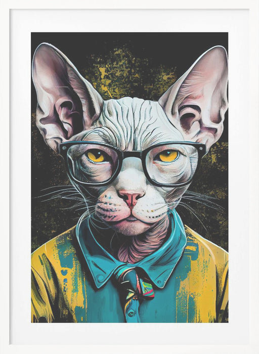 Hipster cat animal art Framed Art Wall Decor