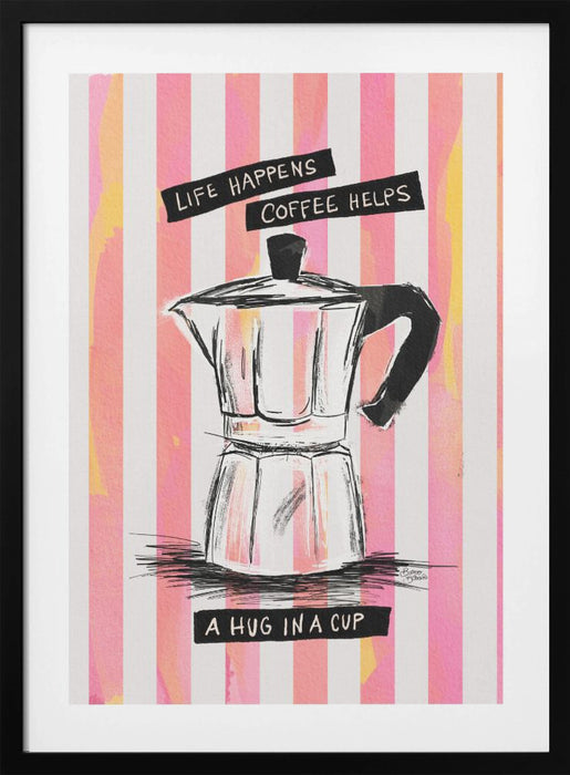 Mocca Coffee on Stripes - Hug in a Cup Framed Art Modern Wall Decor