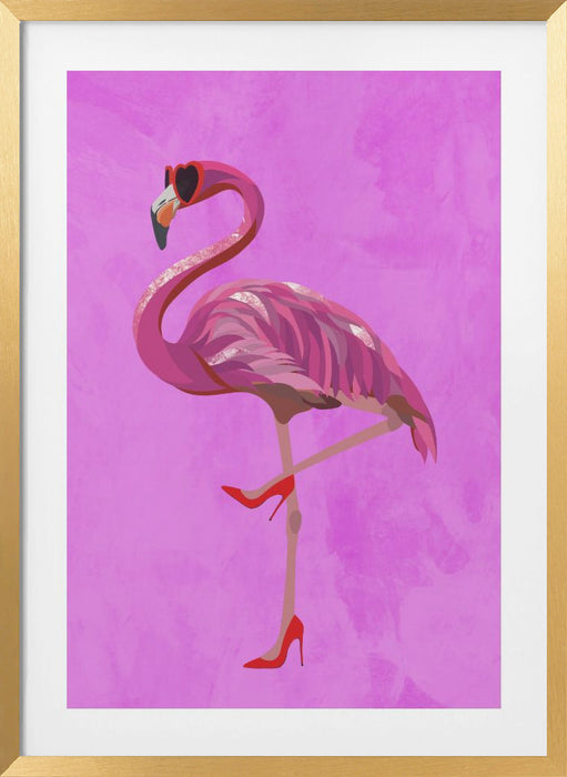 Flamingo in heels and heart glasses pink Framed Art Modern Wall Decor