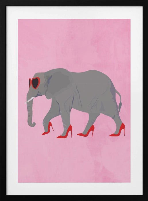 Elephant in heels and heart glasses Framed Art Wall Decor