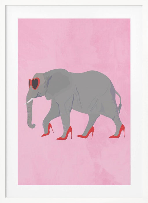 Elephant in heels and heart glasses Framed Art Wall Decor